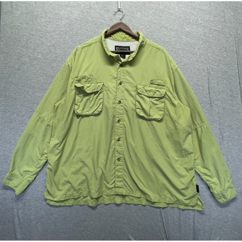 Sportsman's Warehouse UPF 30+ Fishing Shirt Mens 2XL Lime Green Mesh Lined Nylon